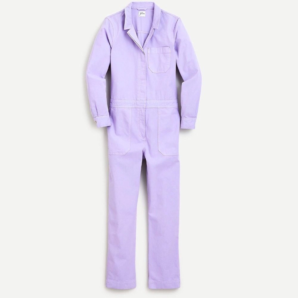 J. Crew lilac long sleeve garment dyed coverall jumpsuit. Size 14.
